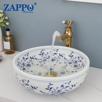 Смеситель для раковины ZAPPO для ванной комнаты Комбинированный Керамический Круглый умывальник для ванной комнаты Раковина для посуды с ручной росписью раковины для ванной комнаты  5
