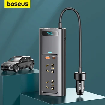 Автомобильный инвертор Baseus от 12 В постоянного тока до 220 В переменного 150 Вт Автоматический преобразователь Type-C USB Зарядное устройство для быстрой зарядки Адаптер питания автомобильного инвертора с разъемом ЕС  3