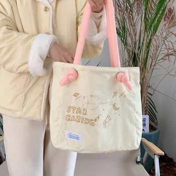Вельветовая сумка через плечо, корейская мода, сумки для покупок с вышивкой в виде звезды и Луны большой емкости для женщин и девочек, новинка 2023 года  5