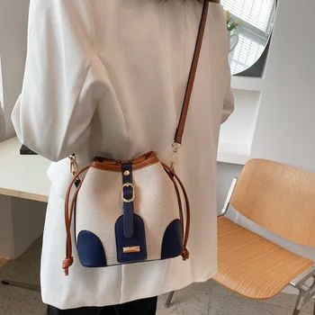 Хит продаж, женская сумка 2023, Холщовая панель, контрастный цвет, модная текстура, женская сумка через плечо через плечо для женщин  5