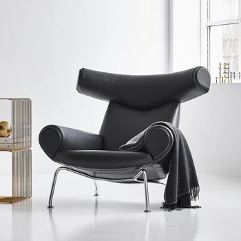 Скандинавский одноместный диван-кресло с откидывающейся спинкой из бычьей кожи, креативный дизайнер, чистый красный свет, роскошная домашняя мебель для гостиной  5