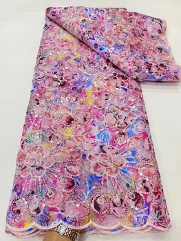 NDPN278 Розового цвета, африканская кружевная ткань с пайетками, красивое вышитое французское тюлевое кружево для вечеринки и свадебного платья  5
