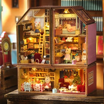 DIY Rabbit Town Mini Casa Деревянные кукольные домики Миниатюрные конструкторы с мебелью Легкий кукольный домик Игрушка для девочек Подарки на День рождения  10