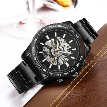 Новые мужские механические часы 2020 года, топовый бренд класса Люкс, спортивные Автоматические часы из черной нержавеющей стали, мужские часы-скелетоны Winner  5
