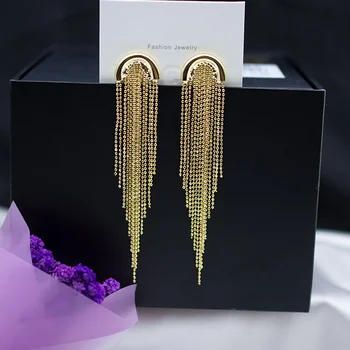 Серьги с кисточками из 18-каратного золота JICAI, трендовые модные ювелирные изделия, серьги для женщин, подарки для дам, длинные серьги для друзей  0