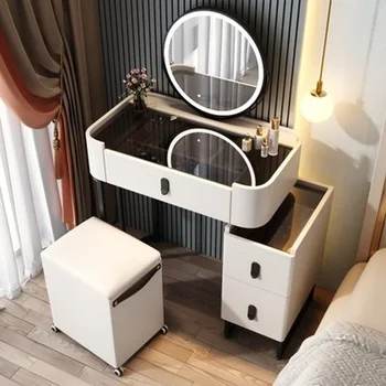 Туалетный столик Современный Комодный столик LED Mirros Домашний Туалетный столик для спальни Стол для макияжа с зеркальной мебелью  10