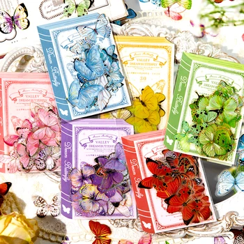 30 упаковок красочных эстетических наклеек с бронзовыми бабочками, дневник 