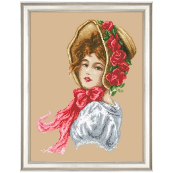 Девушка с розовой шляпой наборы для вышивки крестом aida ткань 18ct 14ct 11ct льняная хлопчатобумажная нить наборы для вышивания DIY craft set  0