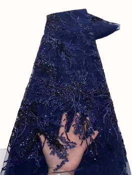 Высококачественное сетчатое кружево с вышивкой в европейском и американском стиле, изысканное модное платье с пайетками, ткань чонсам, 5 ярдов  0