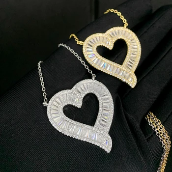 Новое нежное ожерелье с полым сердечком, подвеска для женщин, покрытое льдом, украшенное фианитами, с покрытием в виде сердца любви, Глянцевые модные украшения для девочек  0