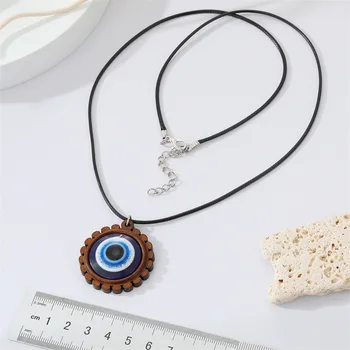 Голубое ожерелье от сглаза, ретро Ожерелье с деревянной подвеской, Регулируемая кожаная веревка, женское колье на ключицу, подарок на удачу, Баян-Коле  5