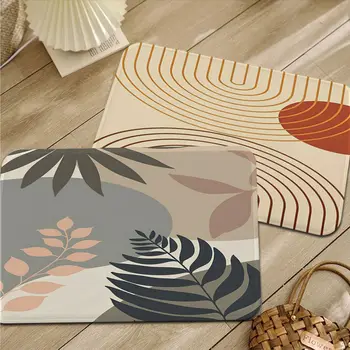 Геометрическая линия листьев, богемный кухонный коврик в стиле INS, мягкий пол в спальне, коврик для прачечной, противоскользящий приветственный коврик  5