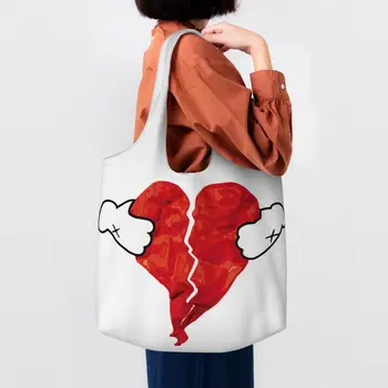 Сумка-тоут для покупок с модным принтом Kanye West Heart Break из переработанного холста, сумки для покупок через плечо, сумки для фотографий  0