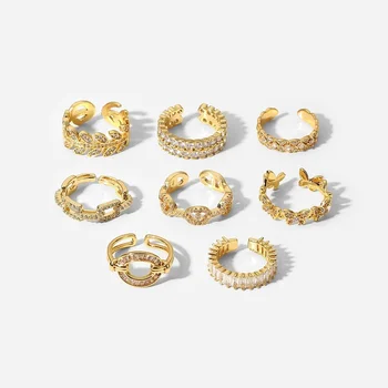 Модные женские кольца на палец с кристаллами, Блестящий Прозрачный Циркон, Золотые геометрические открывающие кольца, ювелирные изделия для вечеринок в стиле бохо, подарки  1