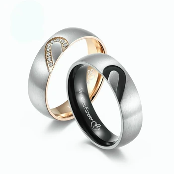 Новое стильное кольцо из нержавеющей стали матового серебристого цвета, кольцо с сердечком, Обручальное кольцо для женщин, мужчин, Обручальное кольцо для влюбленных, ювелирные изделия  5