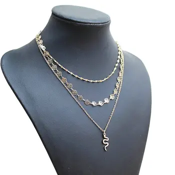 V072 Модный золотой полый цветок со змеиной подвеской, многослойное короткое ожерелье, женские ювелирные изделия высокого качества без никеля  5