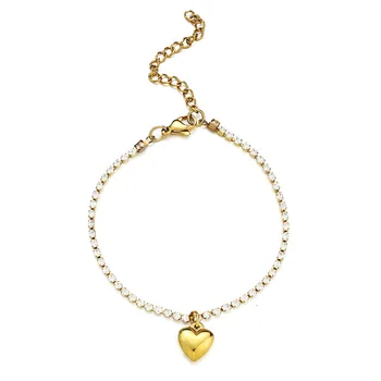 MinaMaMa Теннисная цепочка с кристаллами из нержавеющей стали, браслет в виде сердца, женские модные украшения, подарок на День Святого Валентина  5
