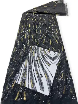 Тюлевая кружевная ткань высокого качества с африканской вышивкой на французском языке J-1302412, свадебное платье с пайетками, расшитое бисером  5