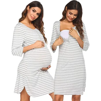 Новое женское летнее платье в полоску для беременных Пижама для беременных Многофункциональное платье в стиле пэчворк для кормящей матери  10