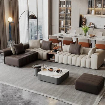 Итальянский минималистский диван из воловьей кожи, комбинация больших шкафов, современная светлая роскошная гостиная, креативный цвет, соответствующий модулям клавиш пианино  4