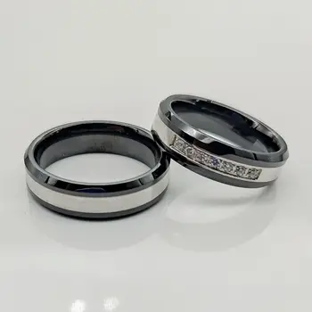 2023 Новейшие высококачественные черные обручальные кольца, наборы пар для мужчин и женщин, ювелирные изделия для влюбленных из нержавеющей стали, кольцо на палец  5
