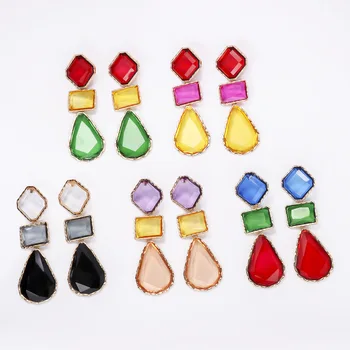 Разноцветные геометрические кристаллы смолы, висячие серьги, Высококачественные классические вечерние Женские ювелирные Аксессуары  5
