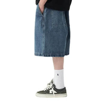 Джинсовые шорты, мужские летние повседневные свободные синие джинсы, Шорты в талии, мужские шорты, мешковатая уличная одежда в стиле харадзюку, короткие брюки в стиле хип-хоп  5