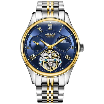 Наручные часы GUANQIN 2020 Мужские Люминесцентные Часы Man Автоматические Водонепроницаемые Механические Сталь Золотой скелет Бизнес Relogio Masculino  1