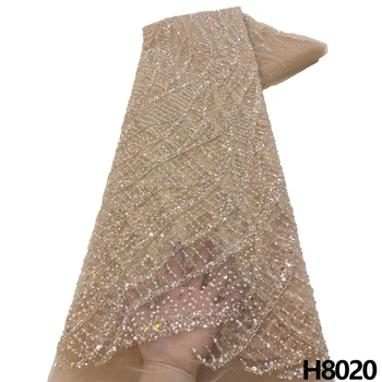 Роскошное кружевное платье с пайетками HFX, расшитое бисером, Африка 2023, высококачественная ткань с пайетками ручной работы 5 размеров, нигерийское вечернее платье  4