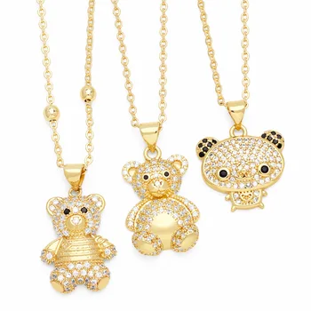 Милые Позолоченные Ожерелья с Плюшевыми Мишками для женщин, Медные Ожерелья с кристаллами CZ, Ожерелья с Медвежонками, Украшения для животных, Подарки nken62  5