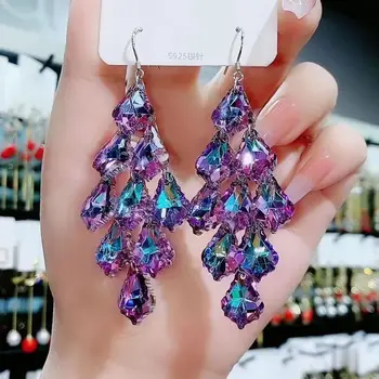2023 Новые Красочные Серьги с фиолетовым кристаллом для женщин Bohomia Trend Big Long Luxury Party Banquet Dress Ювелирные изделия Подарки  1