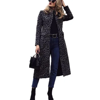 Осенний винтажный тренч с леопардовым принтом, женская повседневная однобортная ветровка с длинным рукавом, тонкое пальто средней длины, женское  4
