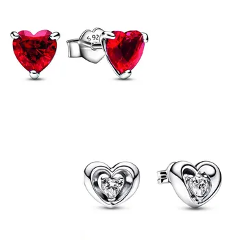 Оригинальное приподнятое красное сердце с хрустальной серьгой-гвоздиком для женщин, свадебный подарок из стерлингового серебра 925 пробы, Модные украшения  0