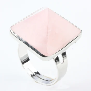 Кольца с пирамидой из Розового кварца, Регулируемые Кольца Для Женщин, Мужские Модные украшения  2