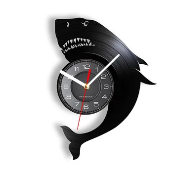 Современные настенные часы Vicious Shark со светодиодной подсветкой, винтажные настенные часы с лазерной гравировкой острых зубов морских животных, Виниловый арт-декор стен  5