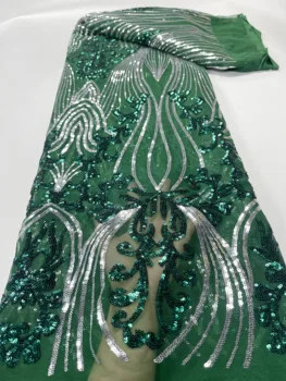 2023 НОВАЯ Африканская Французская сетчатая ткань с зеленым золотом и 3D блестками, высококачественное Нигерийское Зеленое Женское свадебное платье, кружевная стелька  4