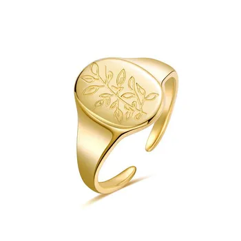 Европейский и американский ретро-стиль, украшения из нержавеющей стали золотого цвета с высококачественным рисунком листьев, женское кольцо  5