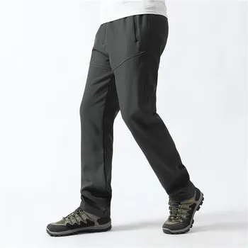 Осенне-зимние мужские водонепроницаемые брюки, походные брюки для кемпинга, мужские повседневные теплые брюки-карго из мягкого флиса, большие размеры 8XL  5