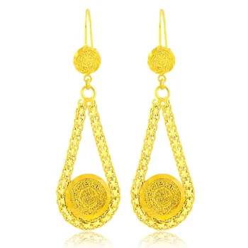 Новые женские модные серьги золотого цвета с двойными монетами, золотые модные серьги  4