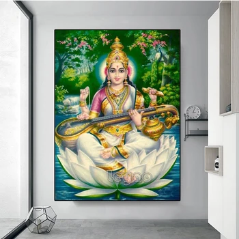 Богиня Сарасвати Pinterest Goddesses Алмазная живопись Индия и Лотос Вышивка крестиком 5d Алмазная вышивка Мозаика Полная дрель  4