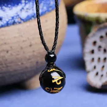 Прямая поставка, ожерелье из крупных бусин из черного обсидиана, счастливые подвески, ожерелье из бусин Будды  5