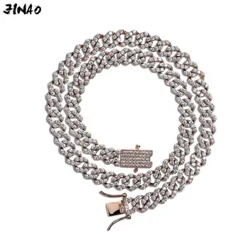 JINAO 10mm Miami Новая длинная цепочка с застежкой из камня AAA CZ, Многоцветное ожерелье, покрытое льдом, кубический цирконий, мужские украшения в стиле хип-хоп  3