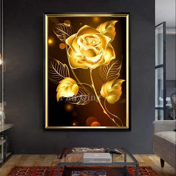 5D алмазная живопись своими руками, полная квадратная / круглая золотая мозаика из цветов розы, наборы для алмазной вышивки, подарок для дома Rose Decor  5