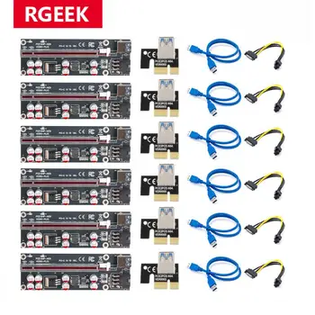RGEEK 6шт Новейший 009S PLUS USB 3.0 PCI-E Riser VER009 Express 1X 4x 8x 16x Удлинитель pcie Riser Адаптер карты SATA от 15pin до 6 pin  2