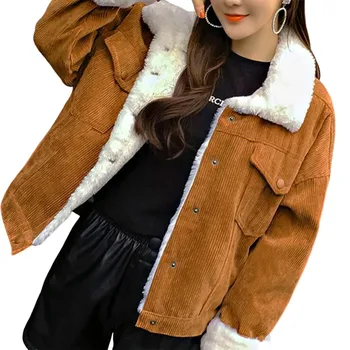 Женское короткое пальто из овечьего флиса, однобортная зимняя куртка с плюшевыми манжетами для жены, мамы, дочери, друзей NIN668  5