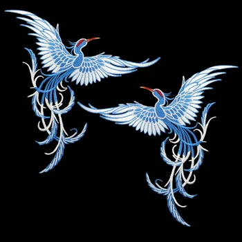 Нашивка с вышивкой Phenix Birds Лазурно-голубого цвета, аппликации ручной работы, нашивки для украшения одежды, тканевые наклейки  5