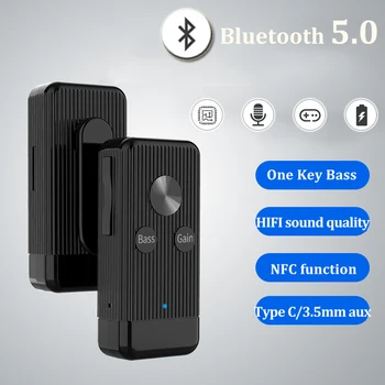 Автомобильный Bluetooth-Приемник 5,0 Адаптер 3,5 мм Разъемы AUX Для Автомобильных Динамиков Аудио Музыкальный Приемник Микрофон Громкой Связи HiFi One Key Bass  4