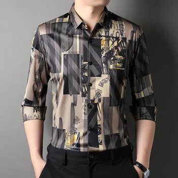 Уличная одежда с 3D-печатью, повседневные роскошные рубашки с длинным рукавом Для мужчин, Весенняя Новая качественная гладкая удобная мужская рубашка Оверсайз  5