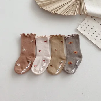 Детские носки для новорожденных, Носки с цветочной вышивкой, Хлопковые Дышащие носки для мальчиков и девочек, Милые сетчатые Детские Носки с грибковыми краями, Детские Носки  10