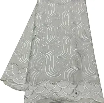 Новейшие Нигерийские хлопчатобумажные кружева 2023 г. Высококачественная Африканская швейцарская вуалевая кружевная ткань для пошива элегантных вечерних платьев EXL1020 Белого цвета  5